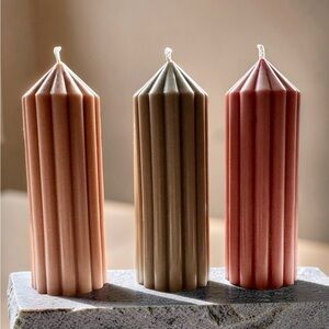 Fluted Skinny Pillar Candle Set Neutral/Blush Floral Scent Decor